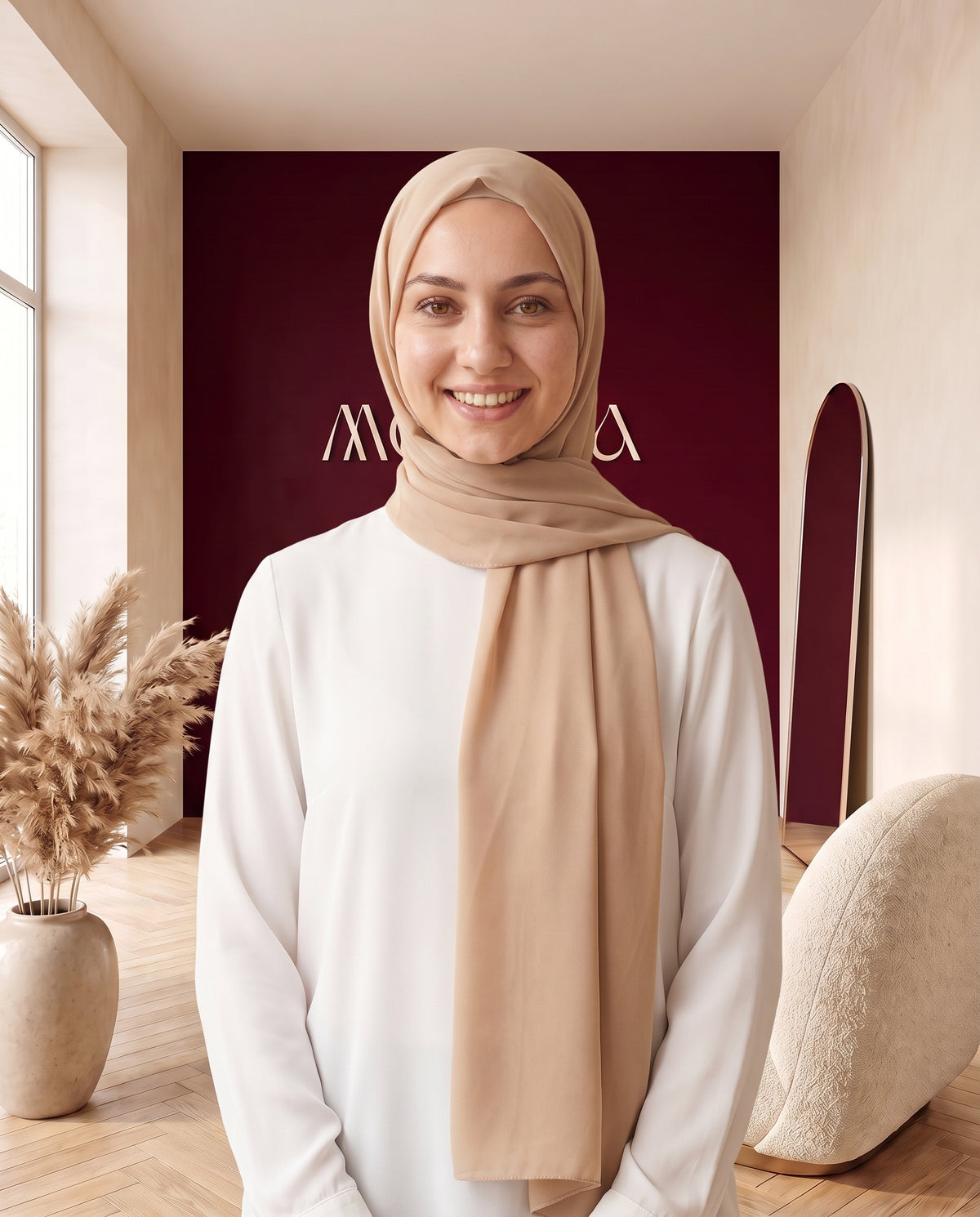 Jersey-Hijab Creme – Vorderansicht