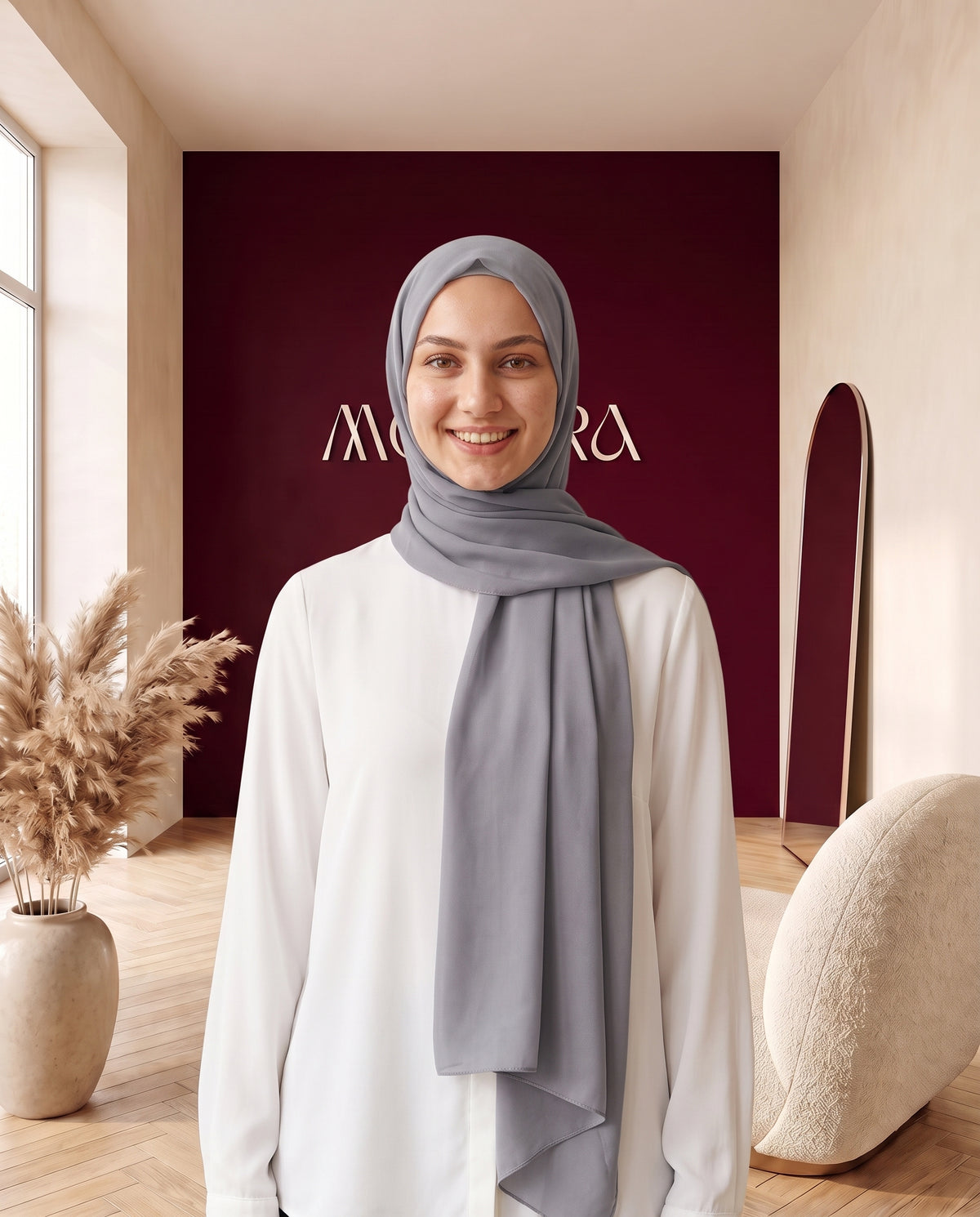 Chiffon-Hijab Hellgrau – Vorderansicht