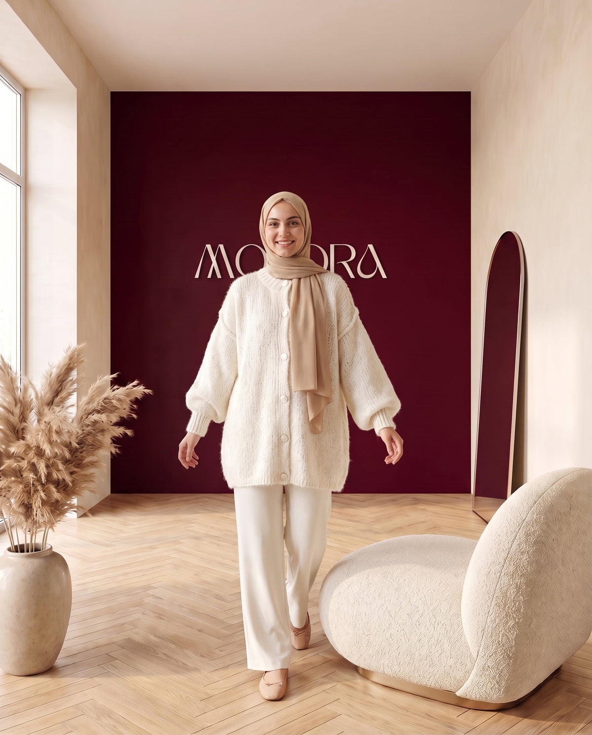 Oversize Strickcardigan Creme – in Bewegung