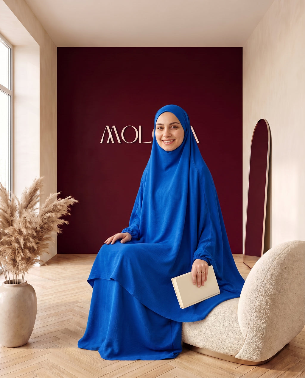 Abayah Zweiteiler in Royalblau - sitzend