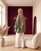 Oversize Strickcardigan Salbeigrün – Rückenansicht