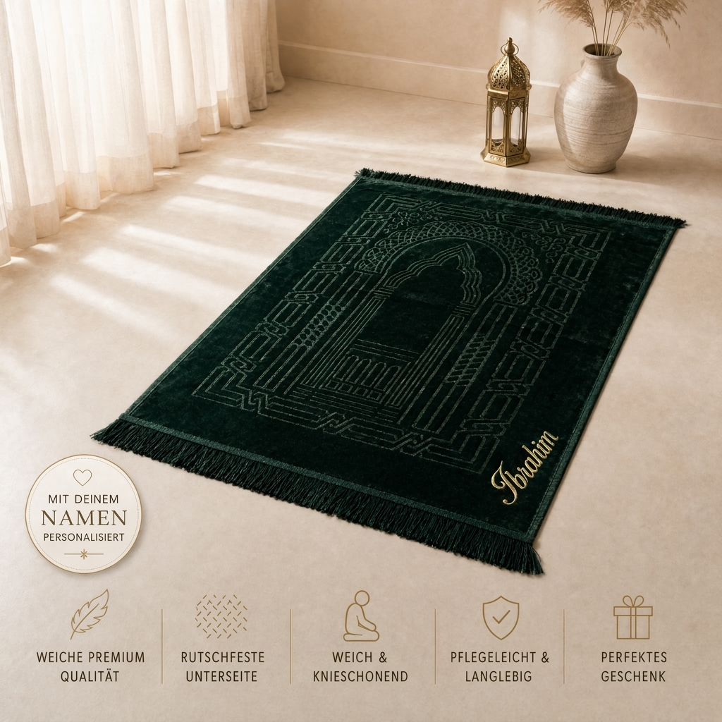 Personalisierter Gebetsteppich mit Namen Grün – Molora Eid Geschenk