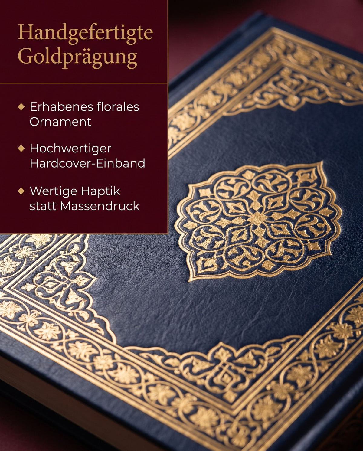 Detailansicht der goldenen Ornamente auf dem Koran-Einband
